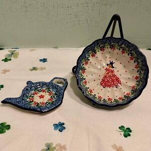 Floral Ceramic Dish and Teapot Spoon Rest
